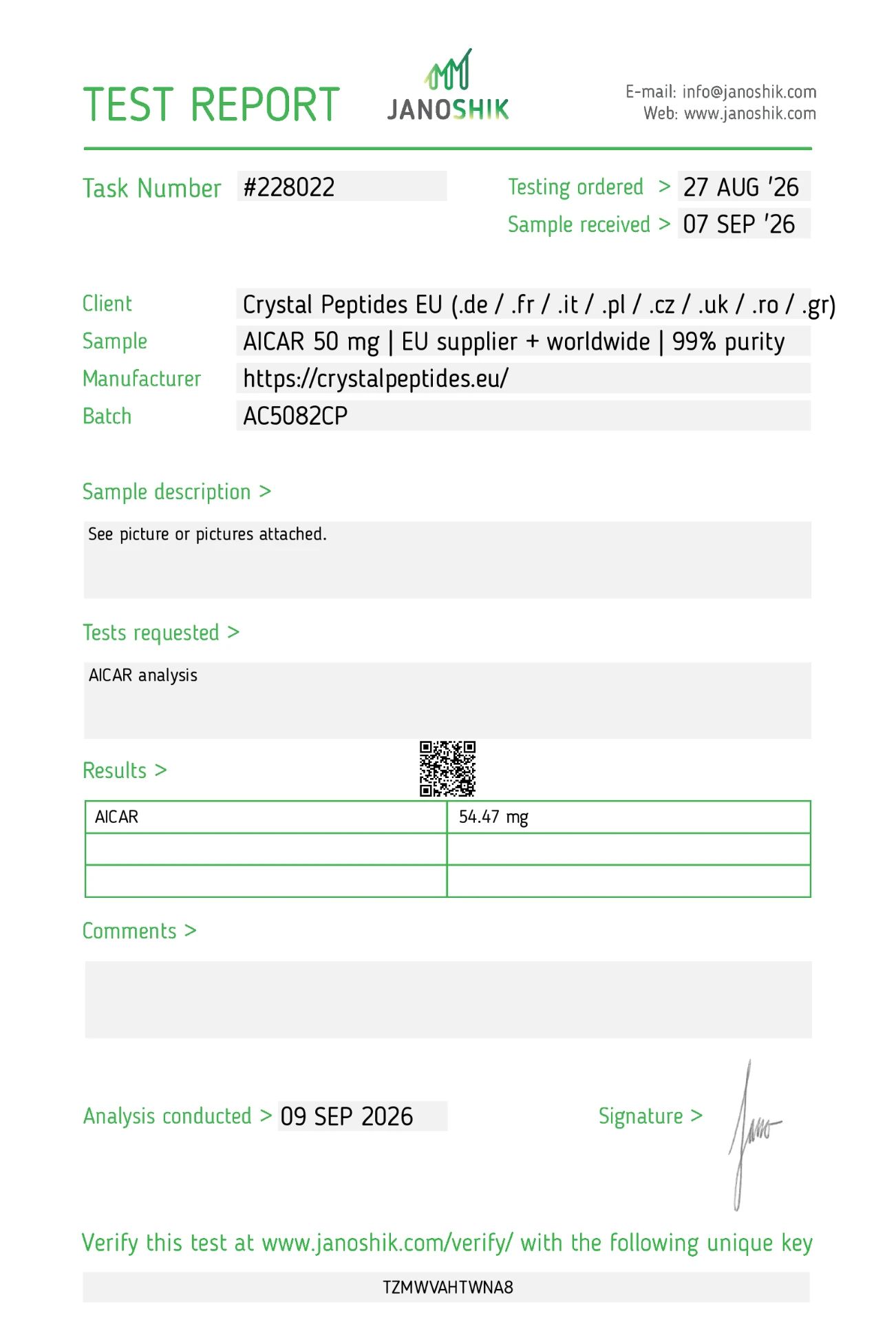 AICAR (50mg) Purity & Identity Labortest