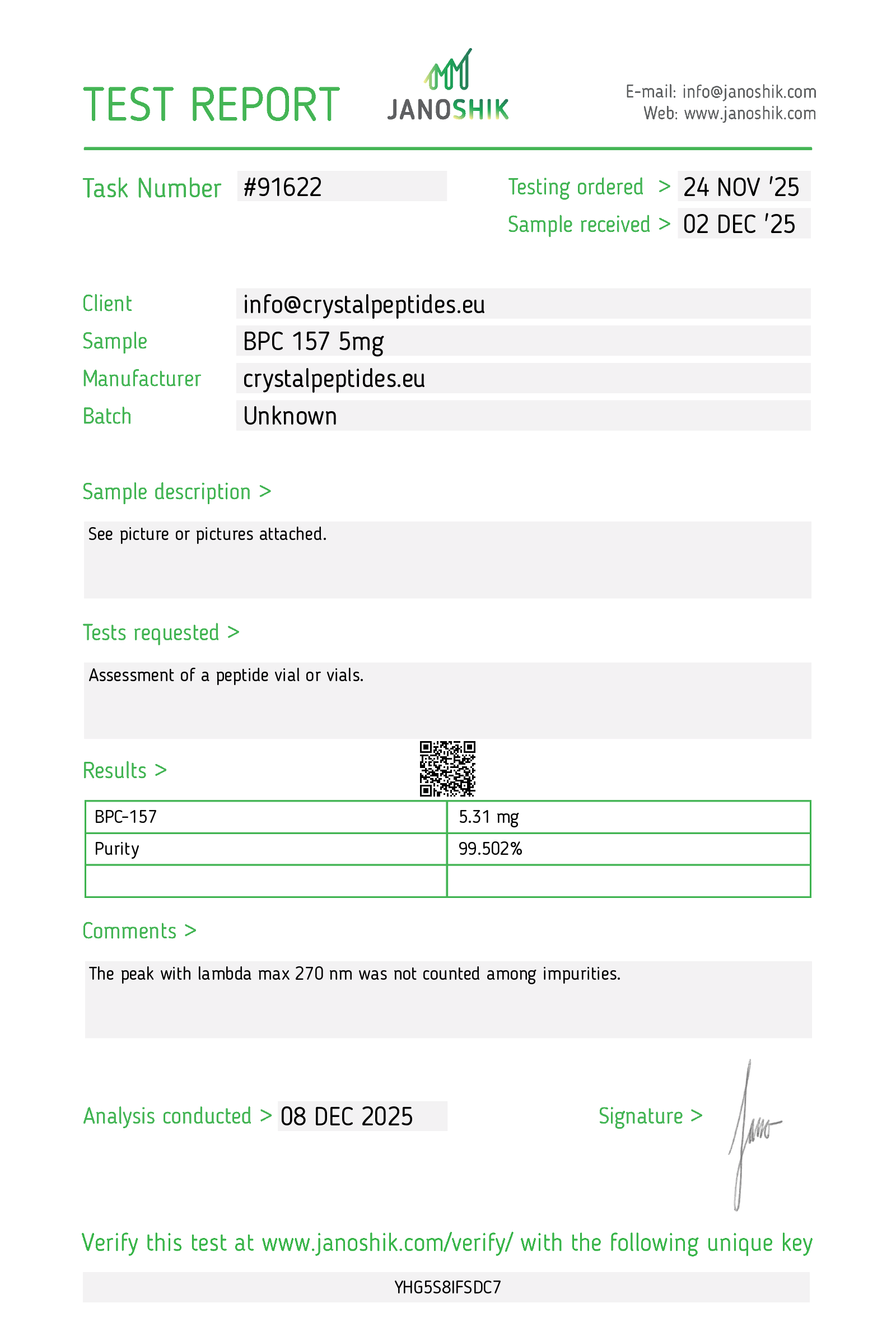 BPC 157  (5mg) Lab Test