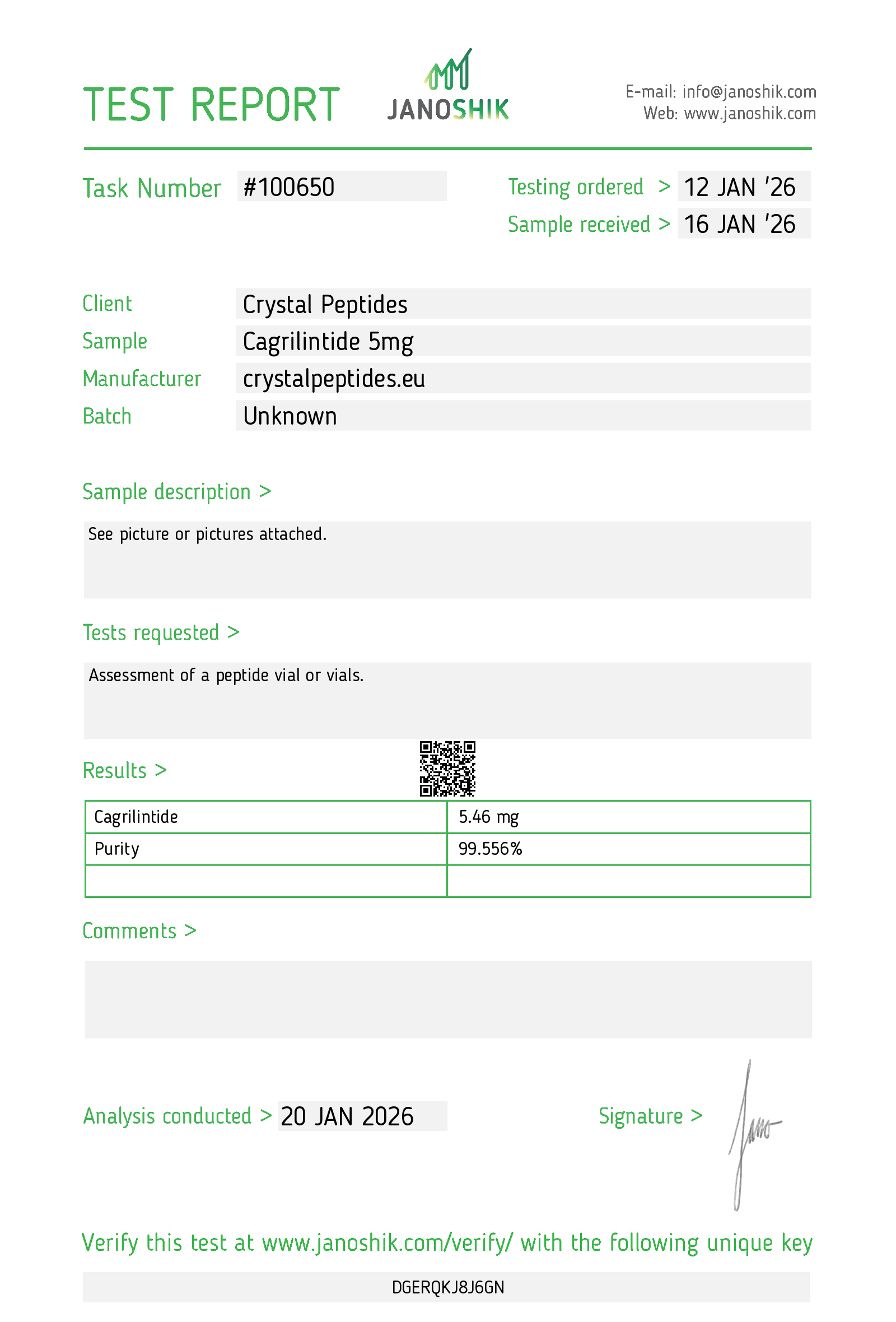 Cagrilintide (5mg) Purity & Identity Lab Test