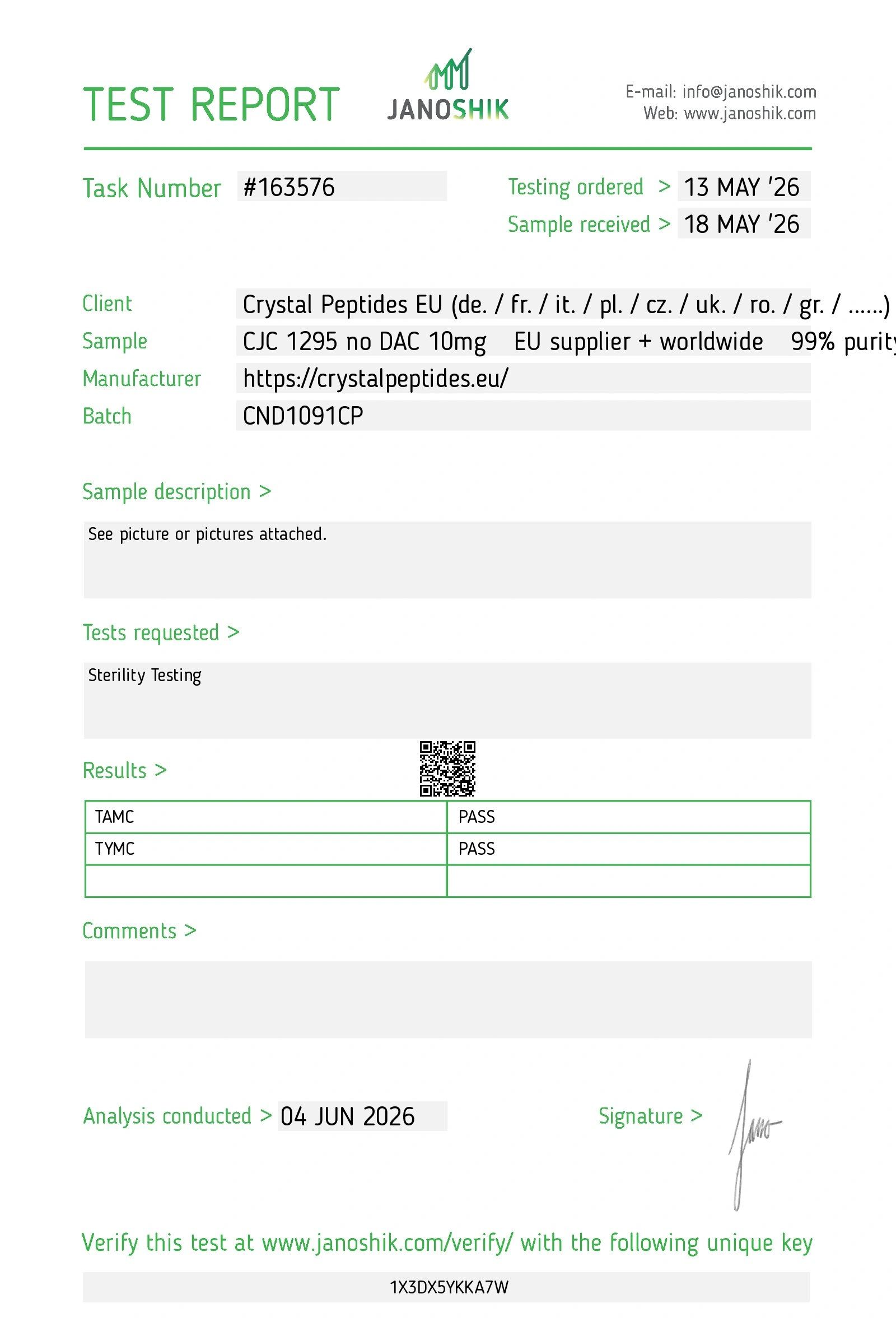 CJC-1295 no DAC (10mg) Sterility Lab Test