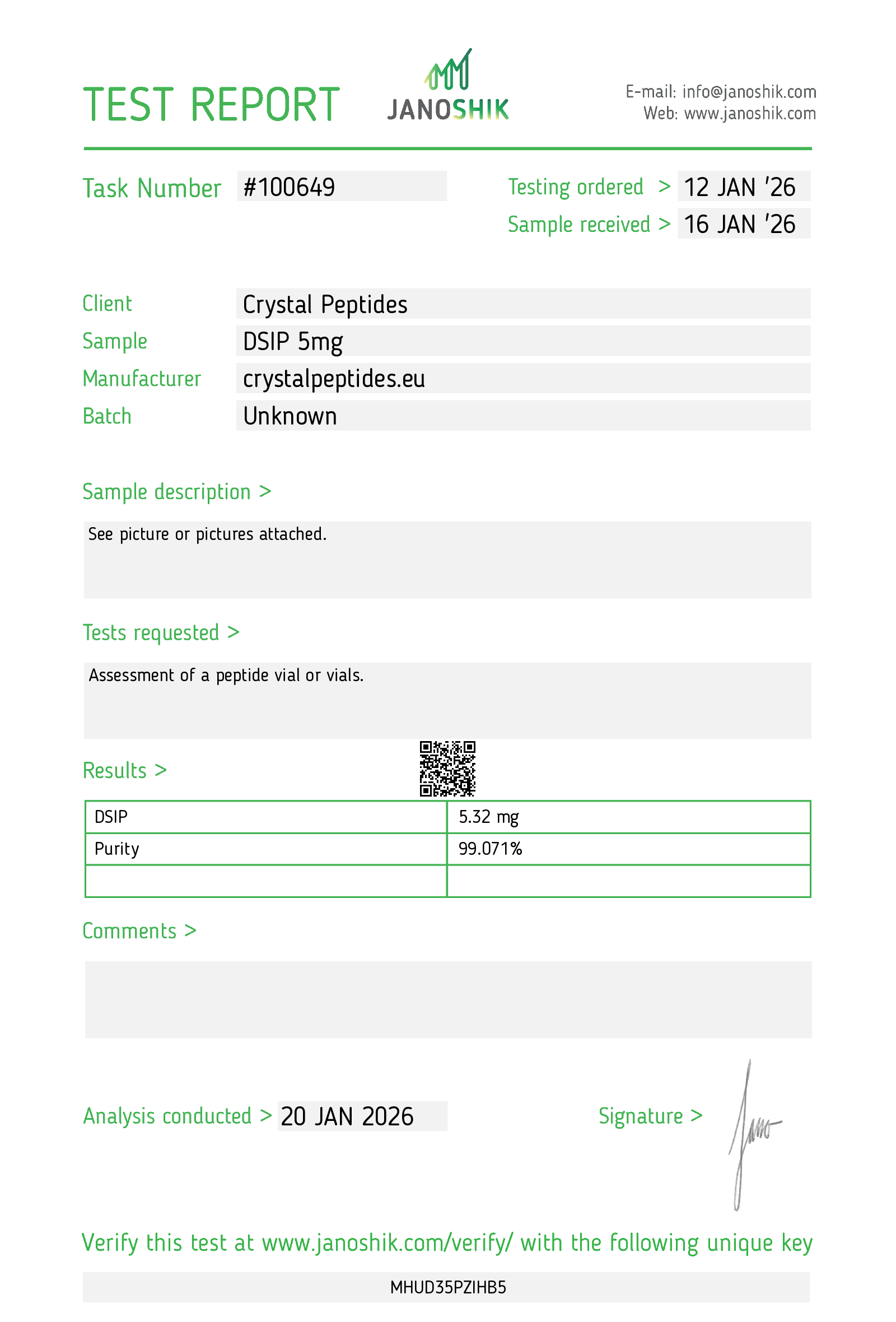 DSIP (5mg) Purity & Identity Lab Test