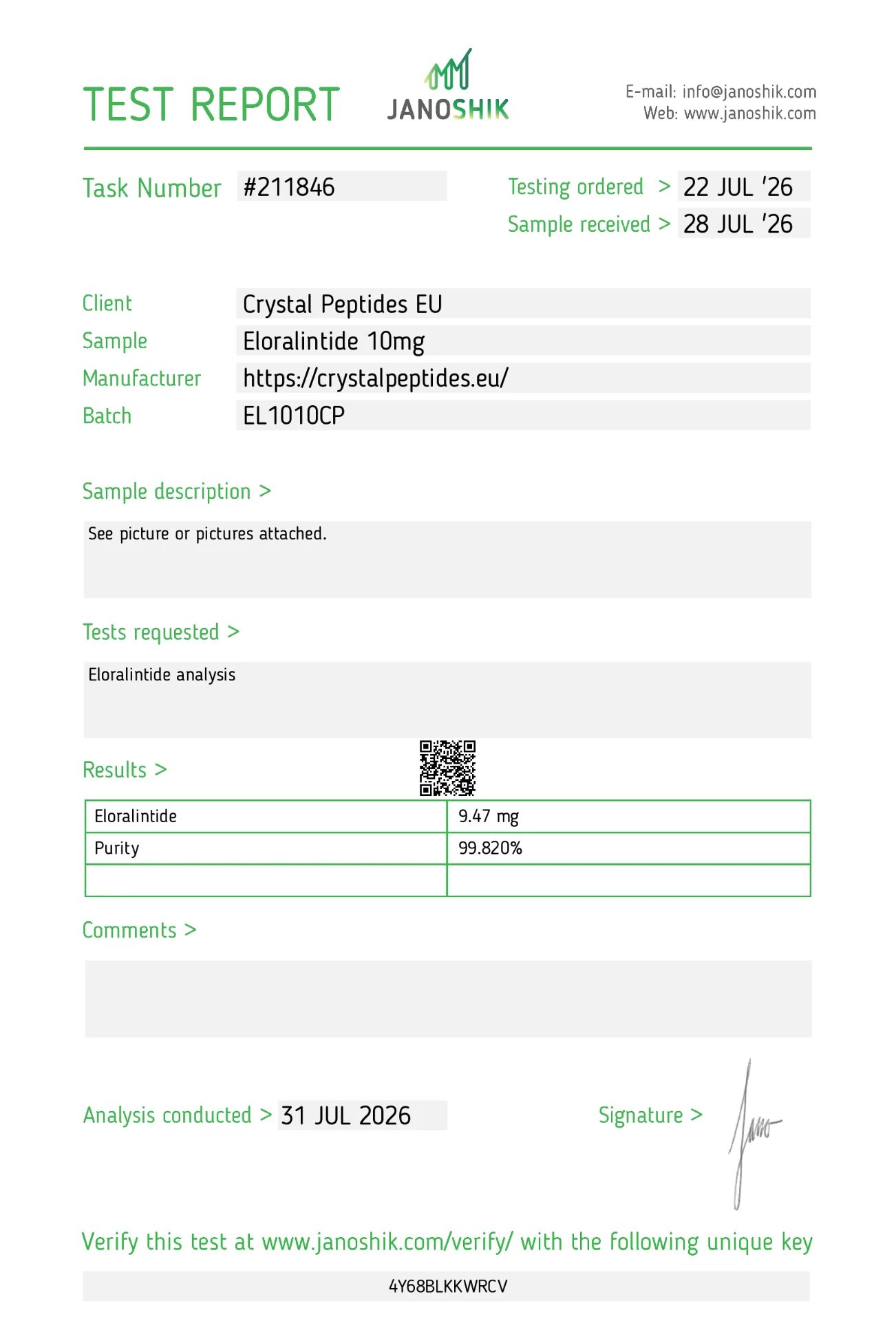 Eloralintide (10mg) Purity & Identity Labortest