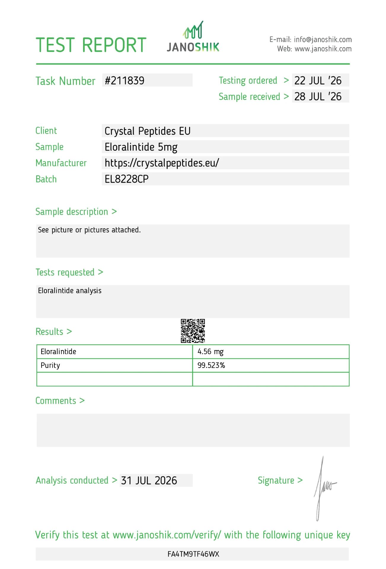 Eloralintide (5mg) Purity & Identity Labortest