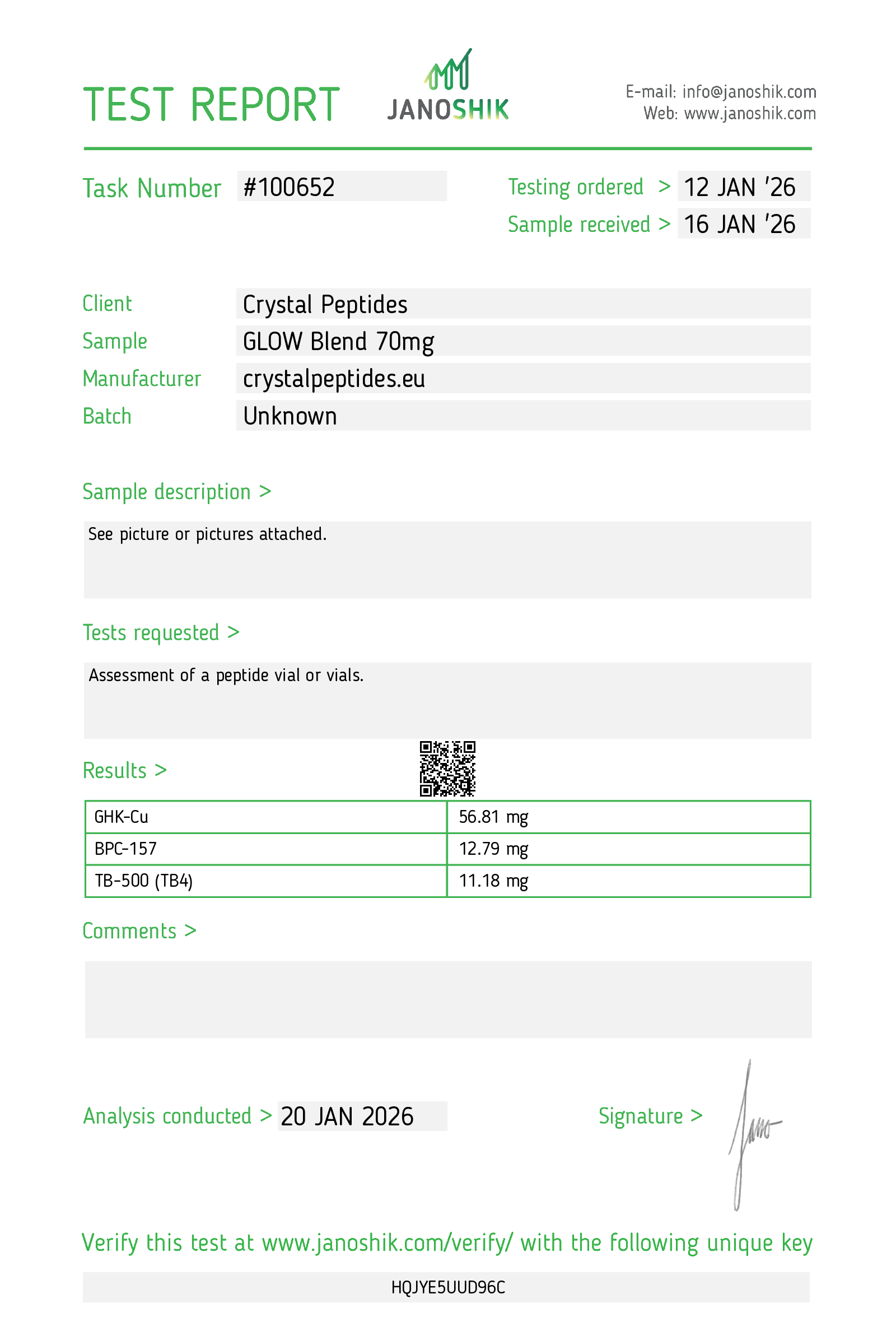 GLOW (70mg) Purity & Identity Lab Test
