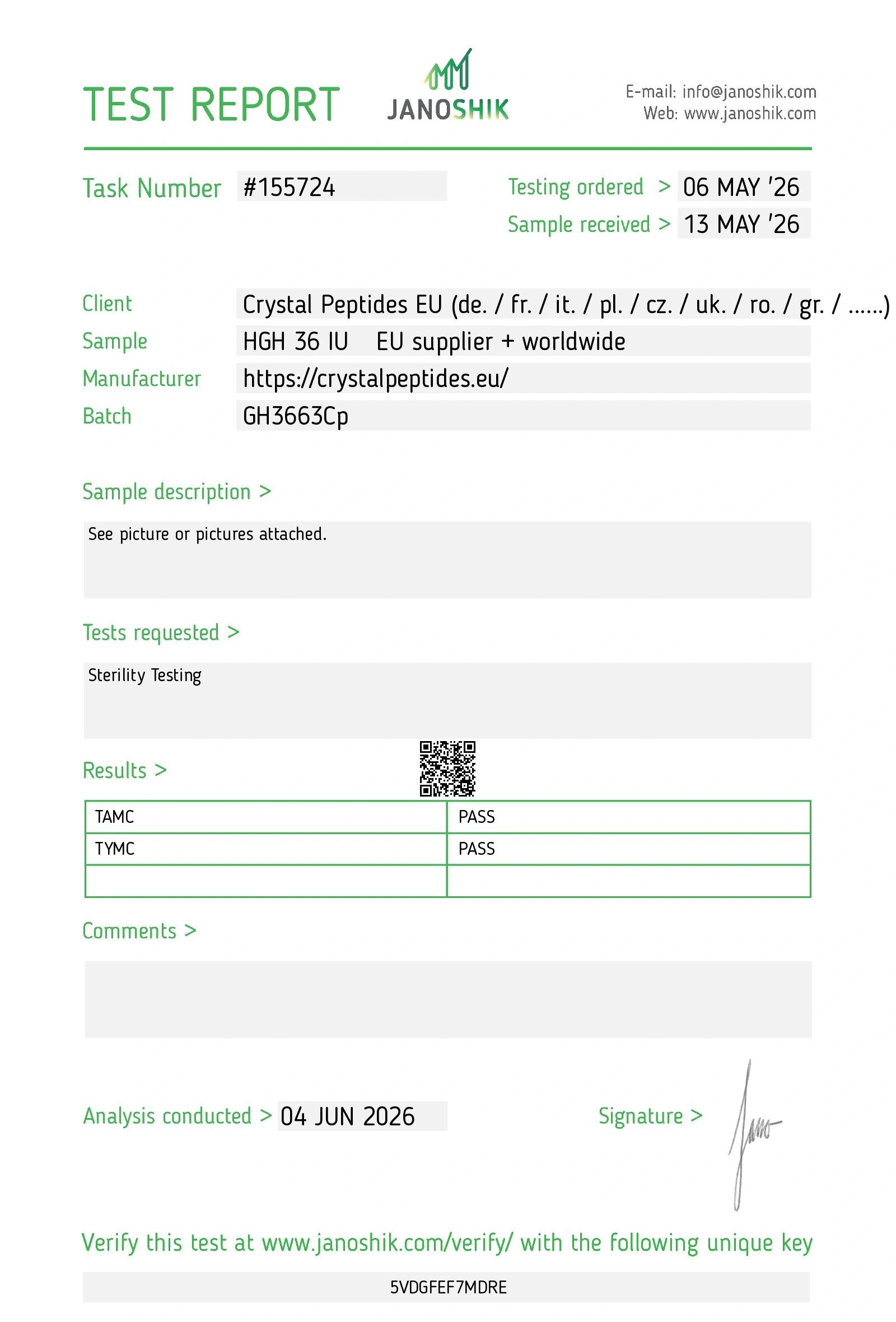 HGH (36 IU) Sterility Lab Test