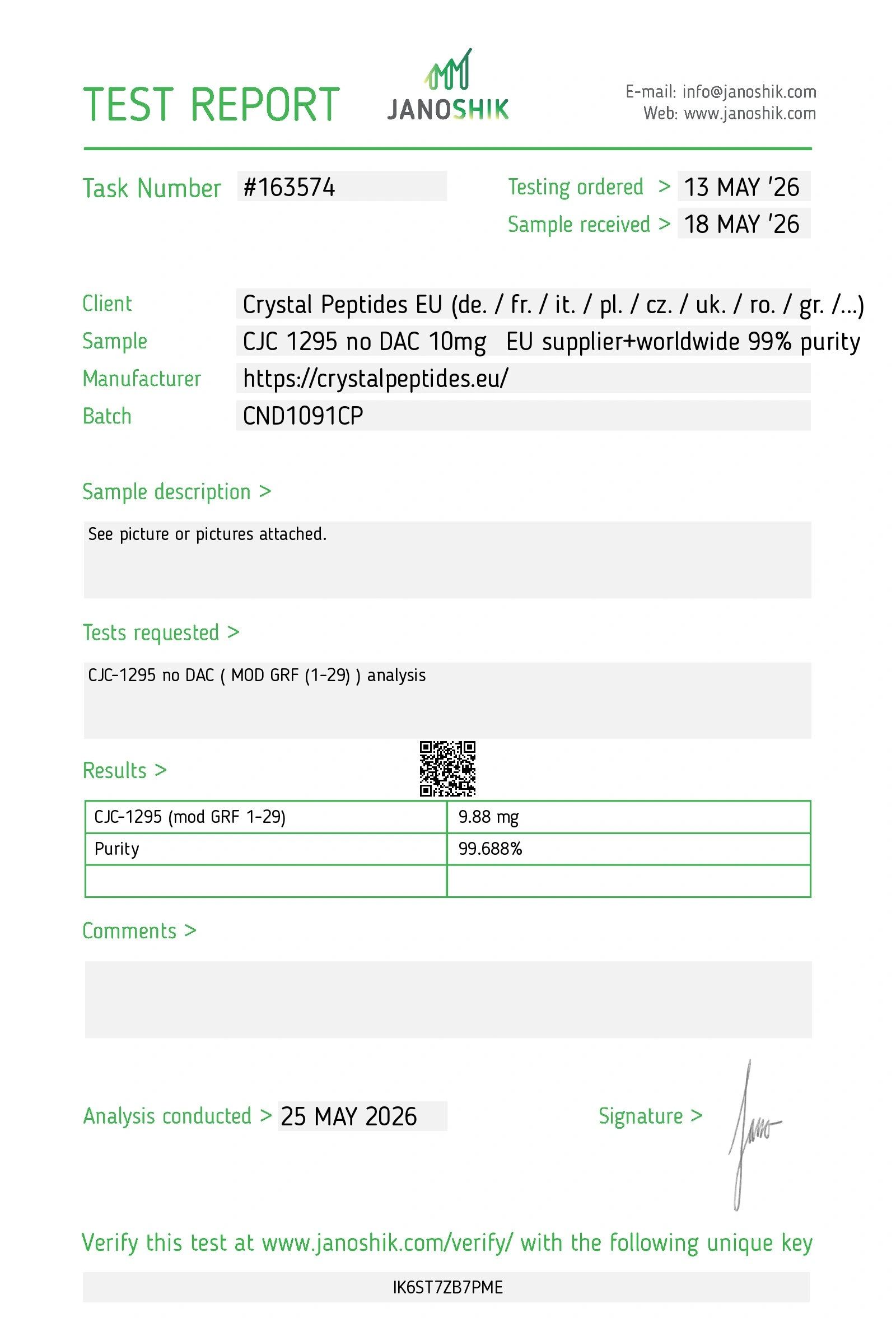 CJC-1295 no DAC (10mg) Purity & Identity Lab Test
