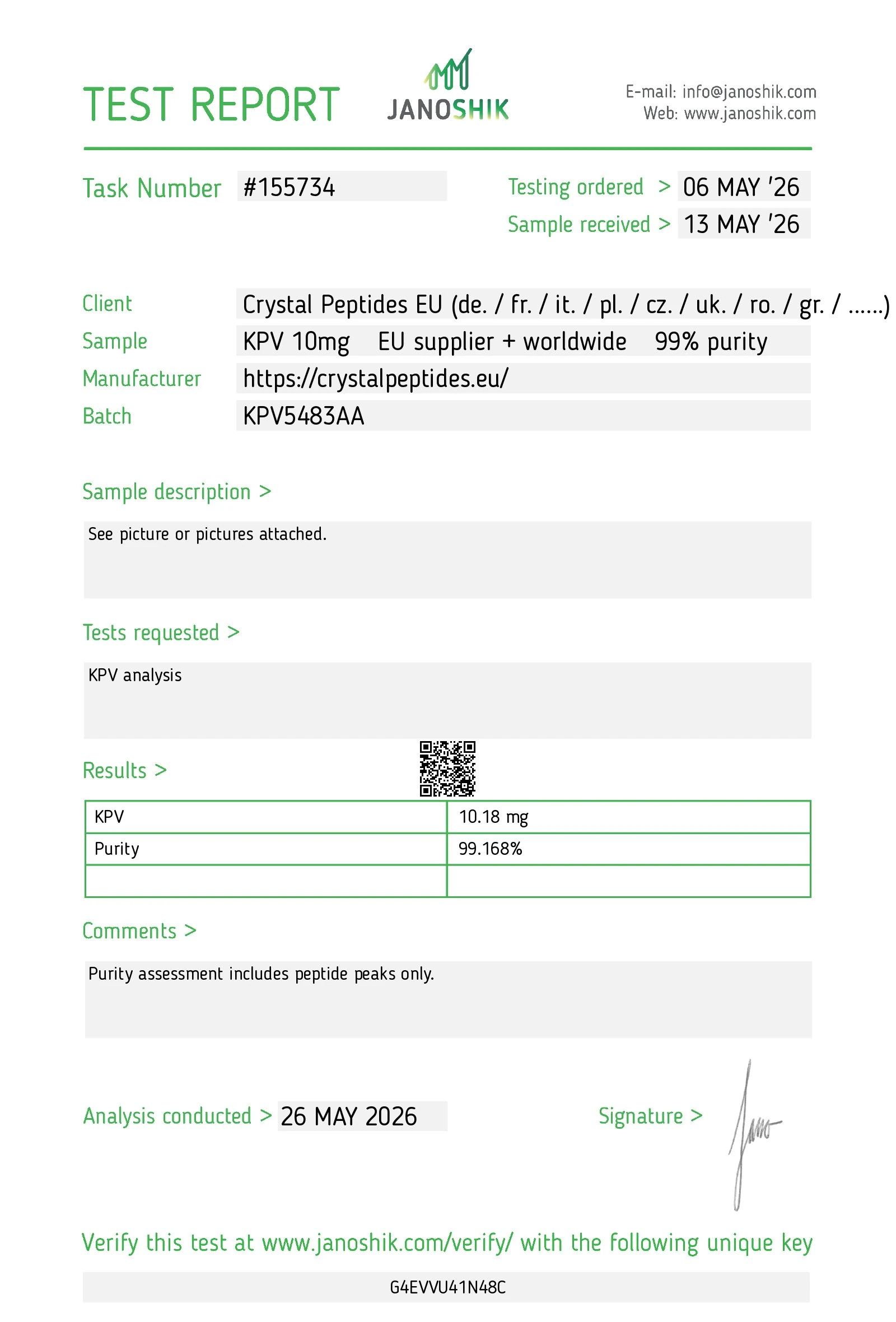 KPV (10mg) Purity & Identity Lab Test