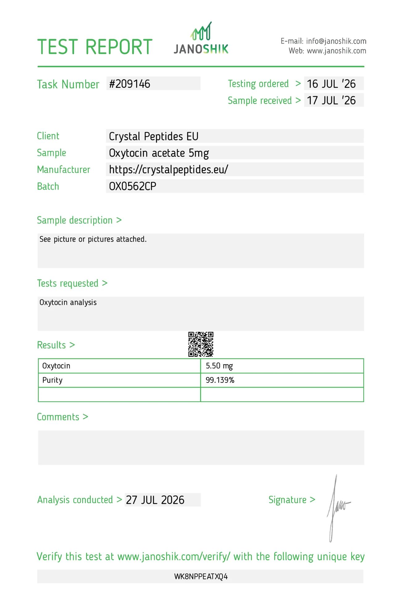 Oxytocin (5mg) Purity & Identity (New Batch) Test Laboratoryjny