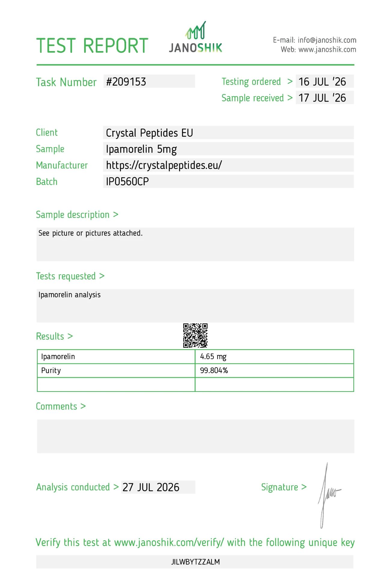 Ipamorelin 5mg (Čistota a identita)