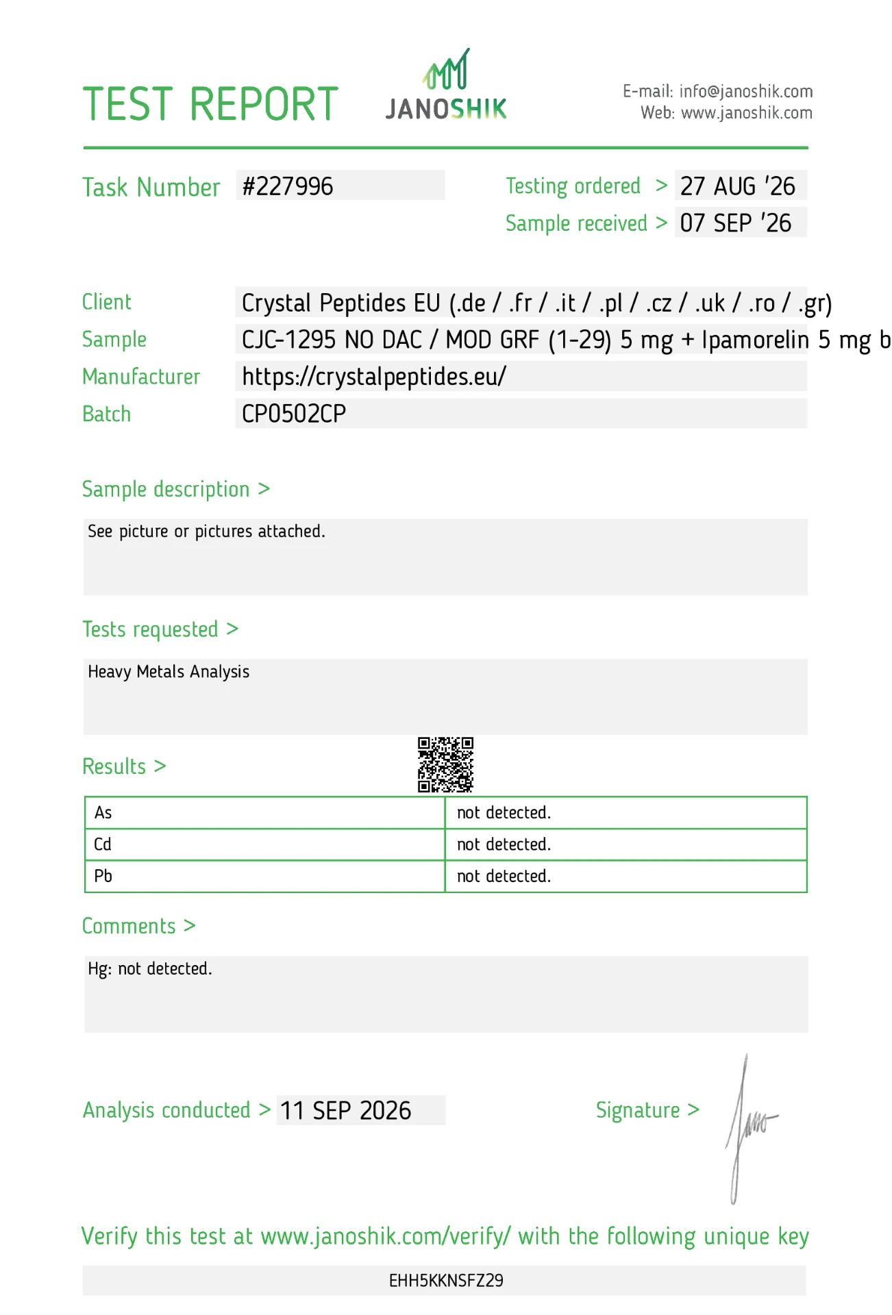 CJC-1295 no DAC 5mg + IPA 5mg 10mg (Ťažké kovy)