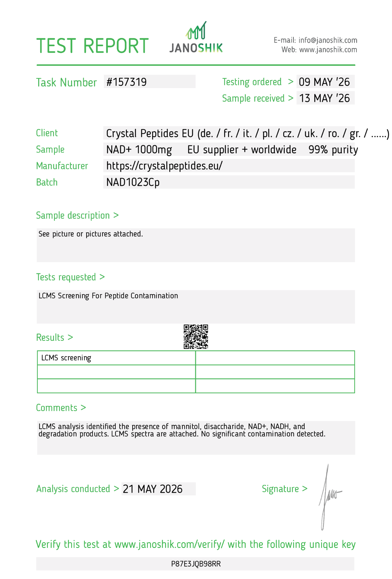 LCMS Screening For Peptide Contamination Lab Test