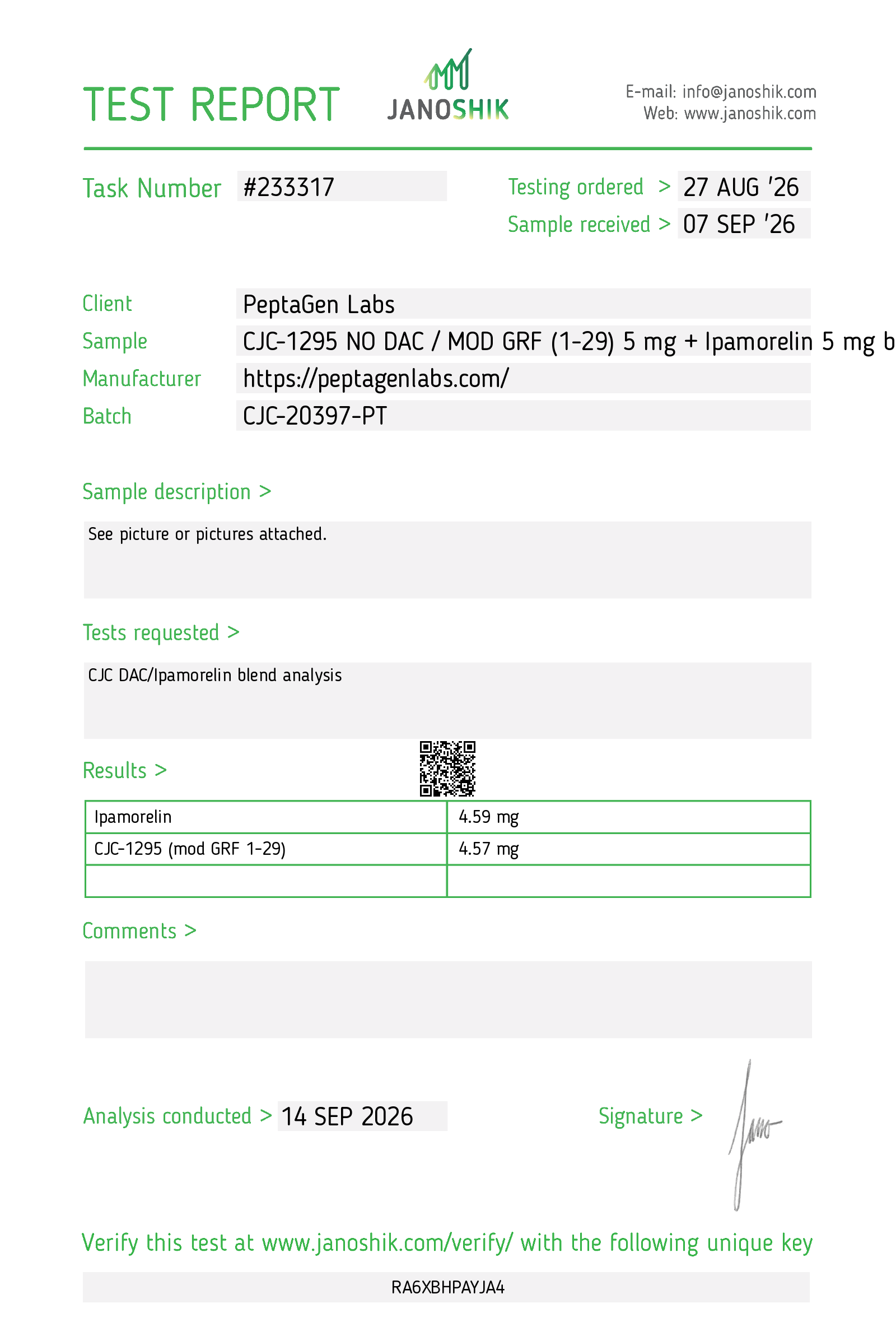 Purity & Identity Lab Test