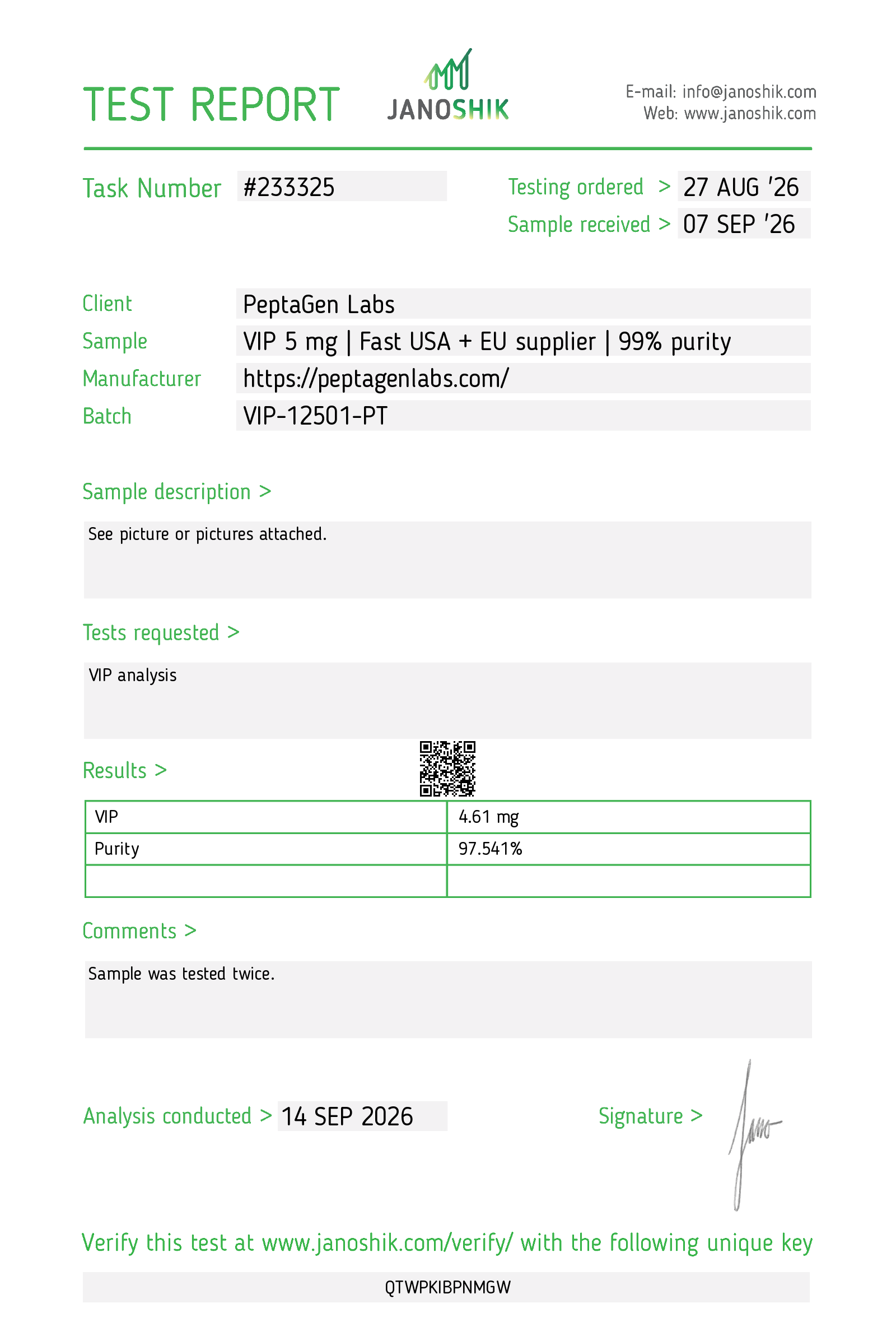 Purity Lab Test