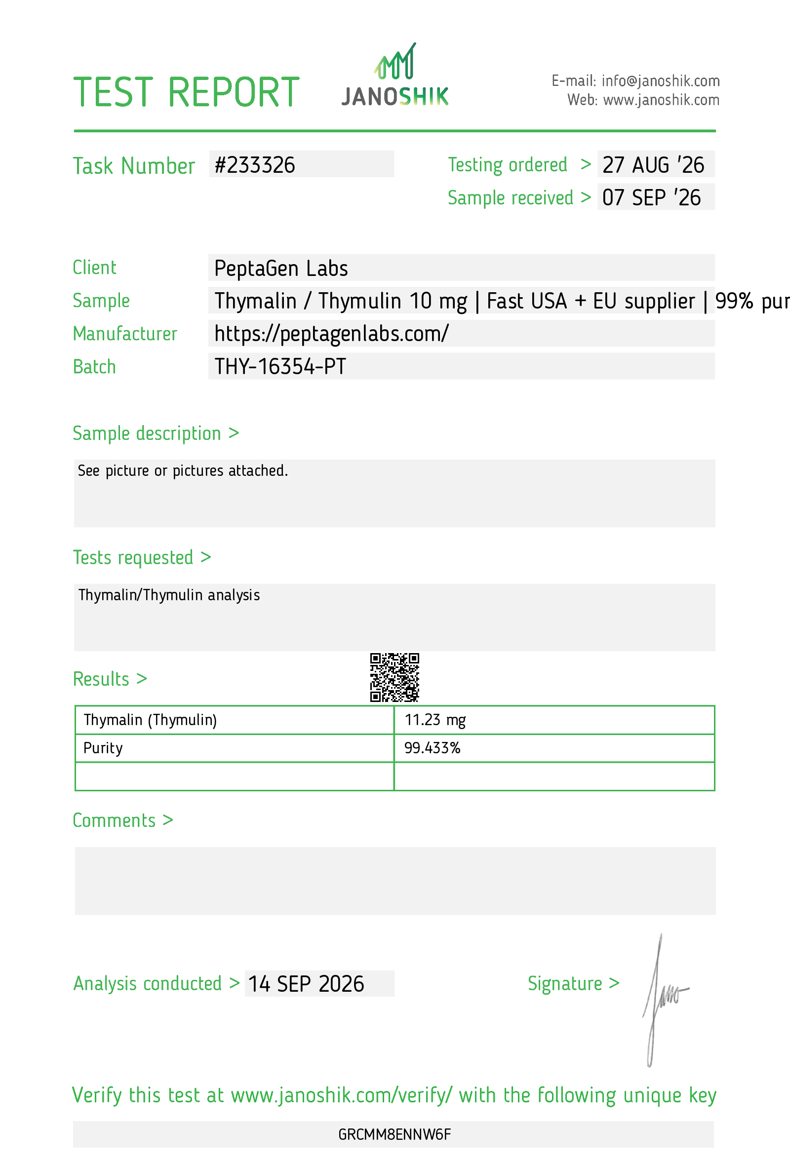 Purity Lab Test