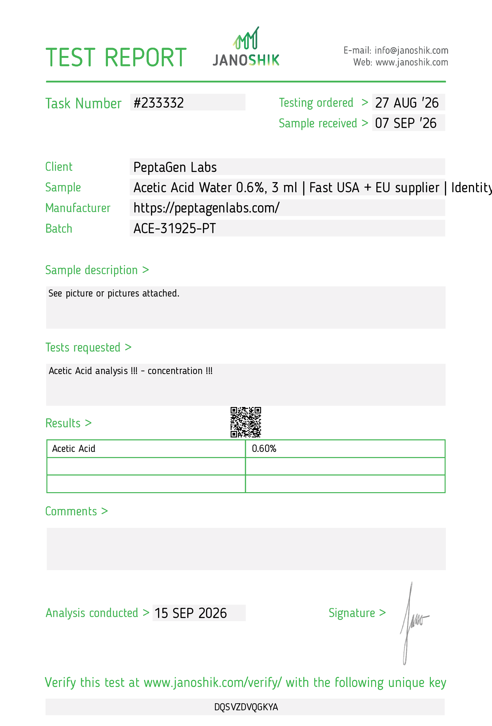 Purity & Identity Lab Test