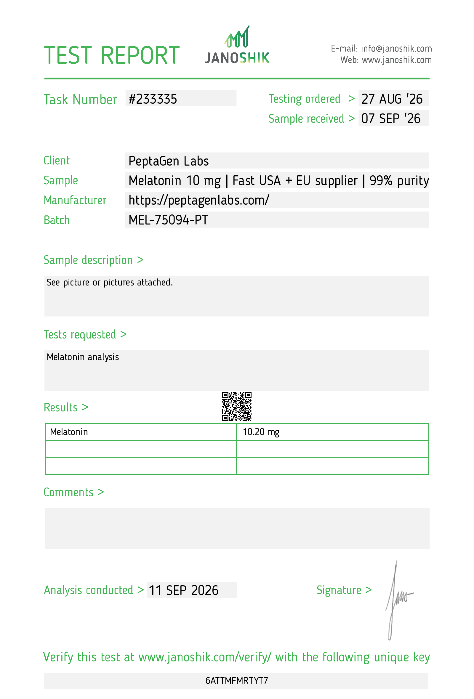 Purity Lab Test