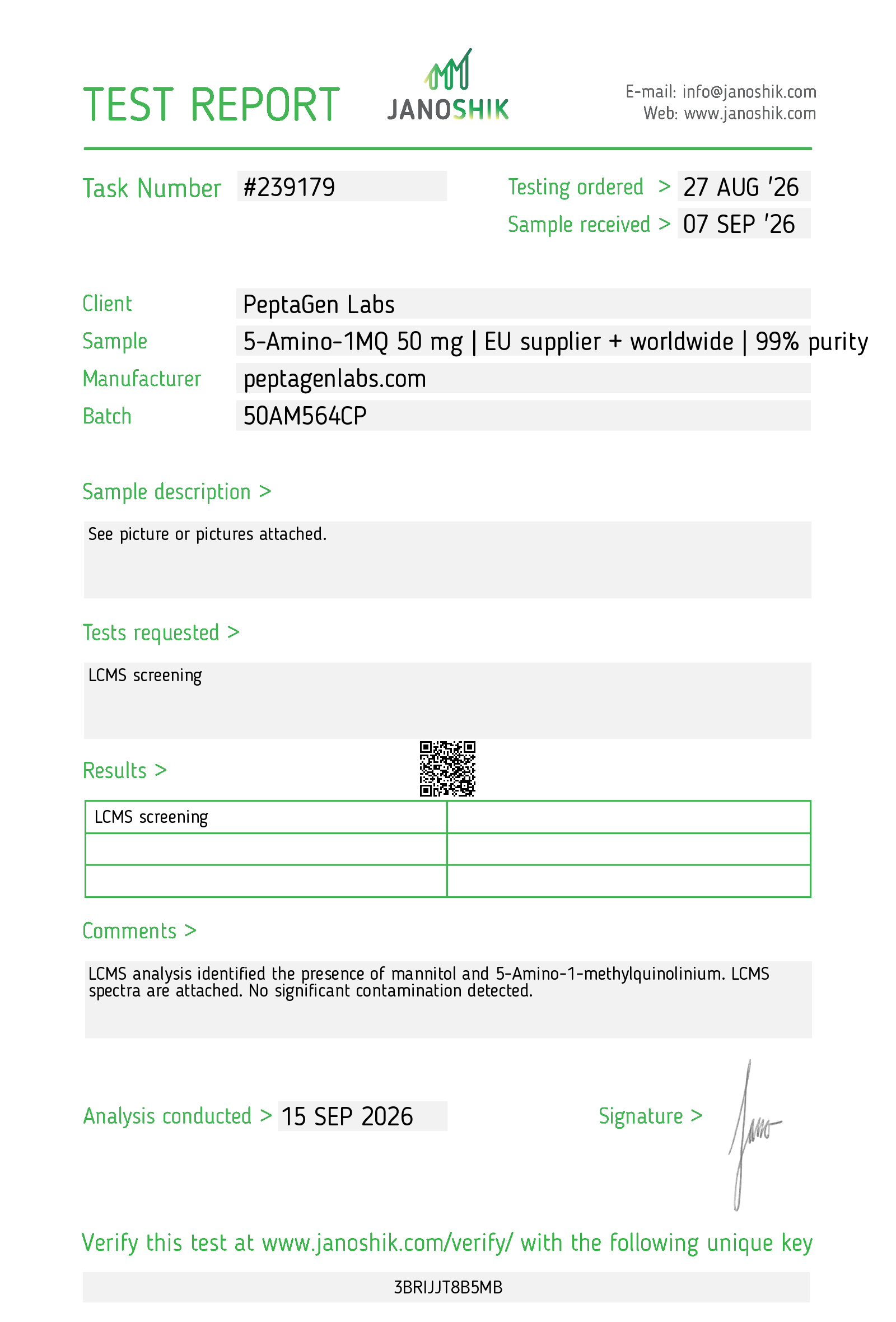 LC-MS Screening for Peptide Contamination Lab Test