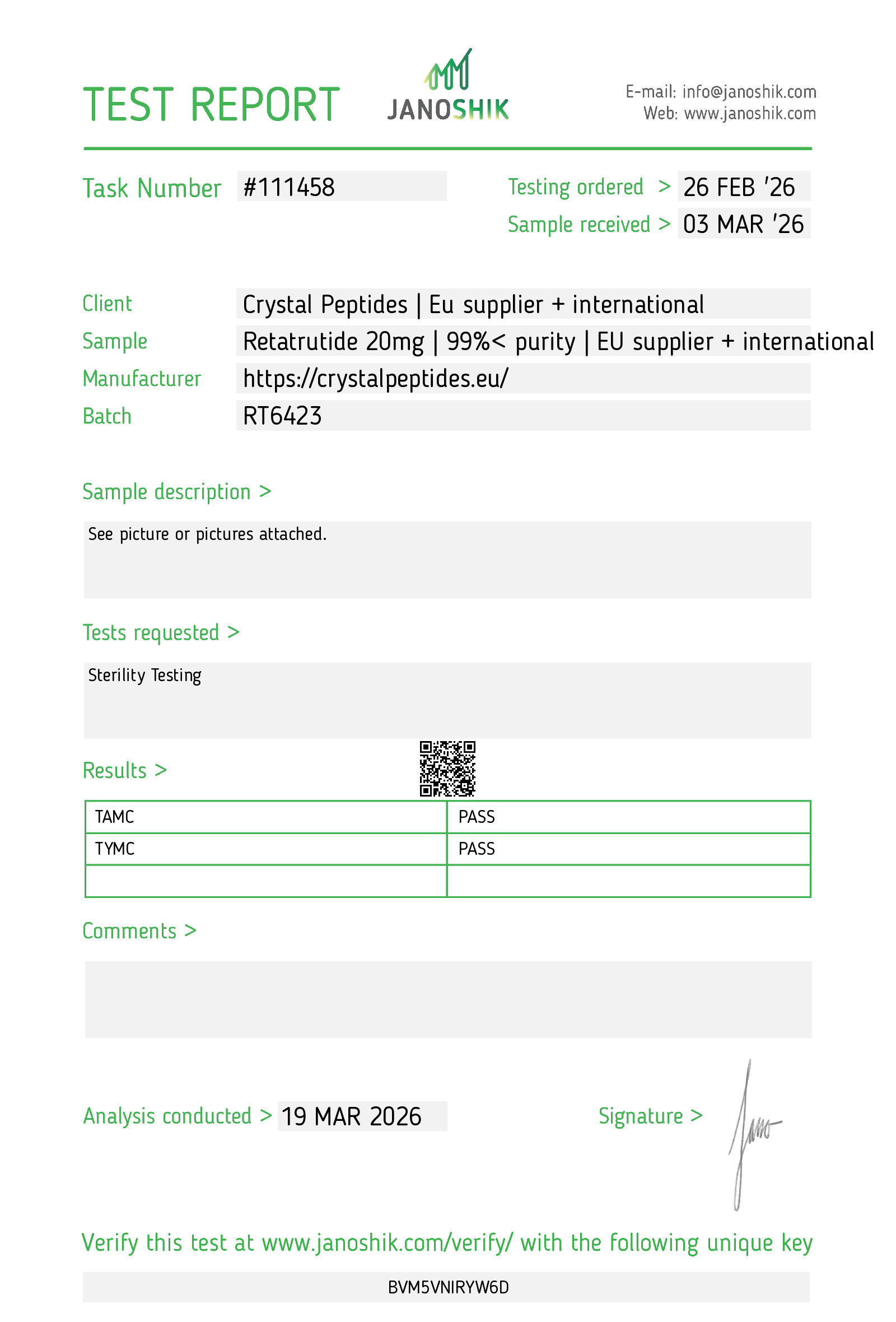 Retatrutide (20mg) Sterility Lab Test
